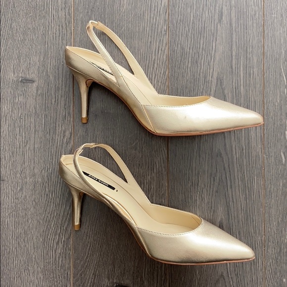 Zara Basic sling back mid heels shoes Gold - Picture 3 of 4